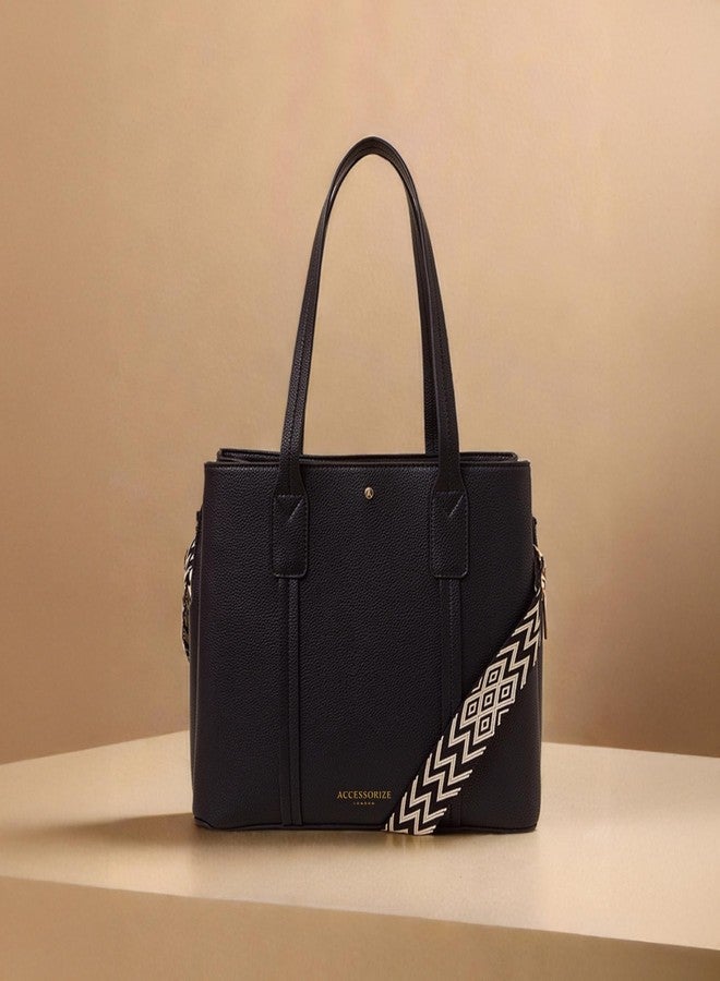 أكسيسورايز حقيبة يد نسائية سوداء بحزام من نسيج شبكي من أكسسورايز لندن - Image 3